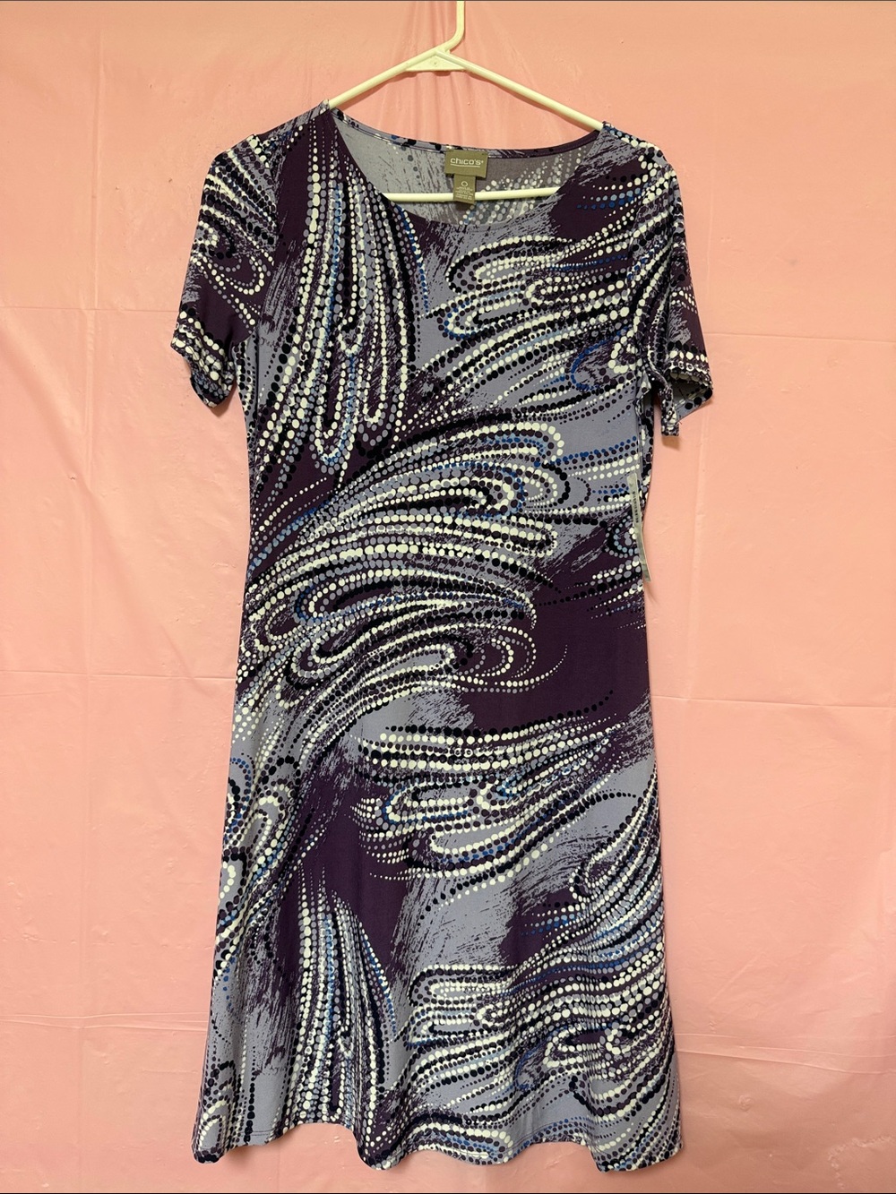 Chico's Purple Swirl Short-Sleeve A-Line Dress